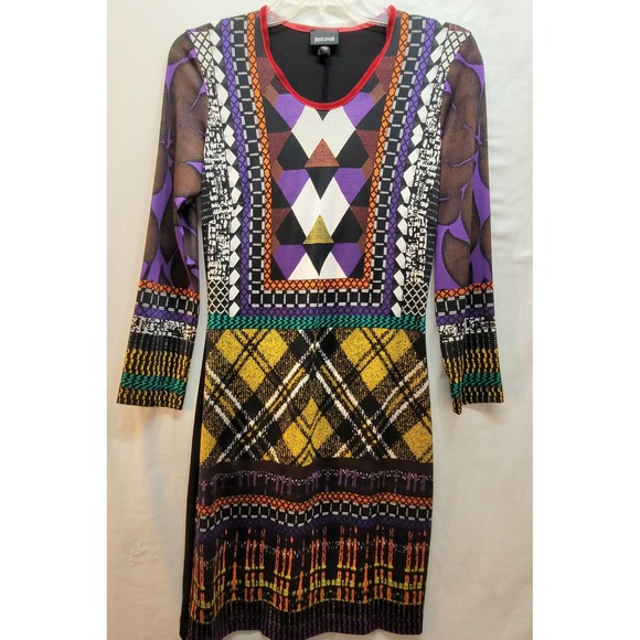 Just Cavalli Dresses & Skirts - Just Cavalli Women Mixed Geometric Print Long Sleeve Dress Black Multi Size 40